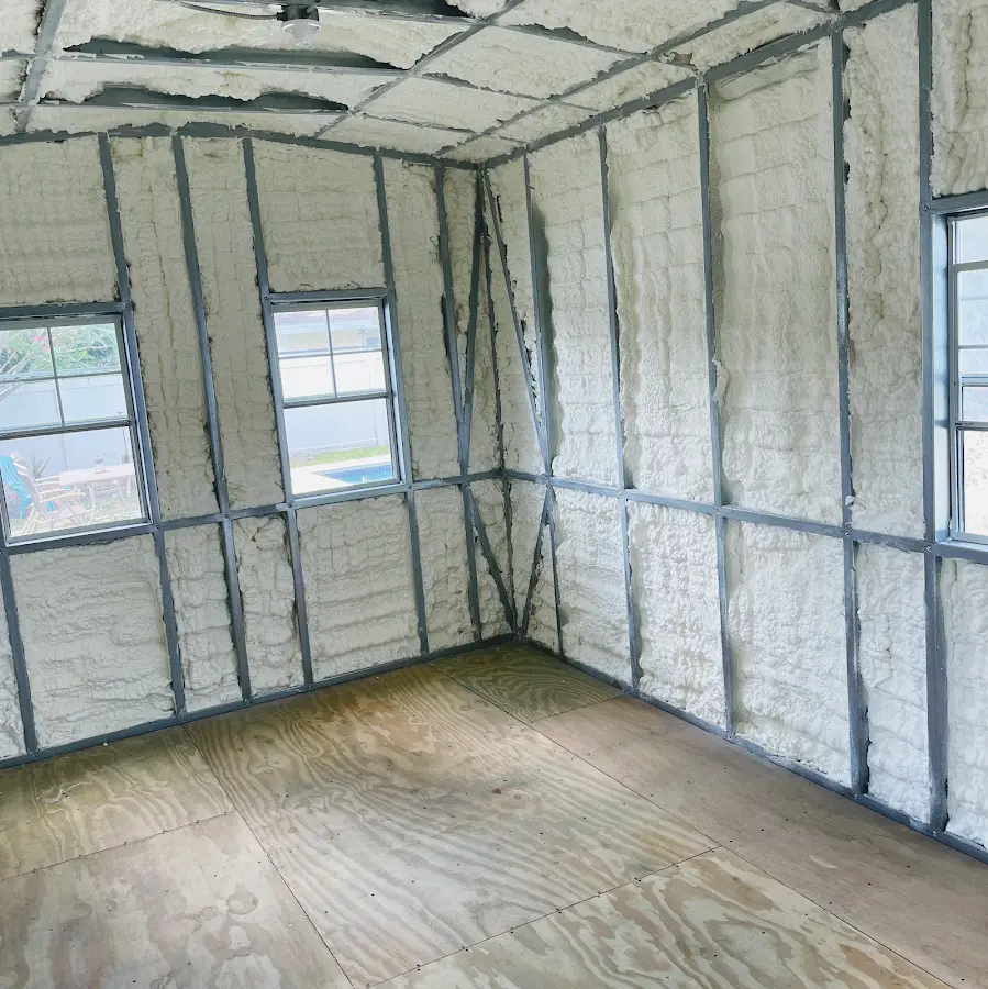 Closed-cell spray foam insulation applied to wall cavities in a residential project in Rexburg